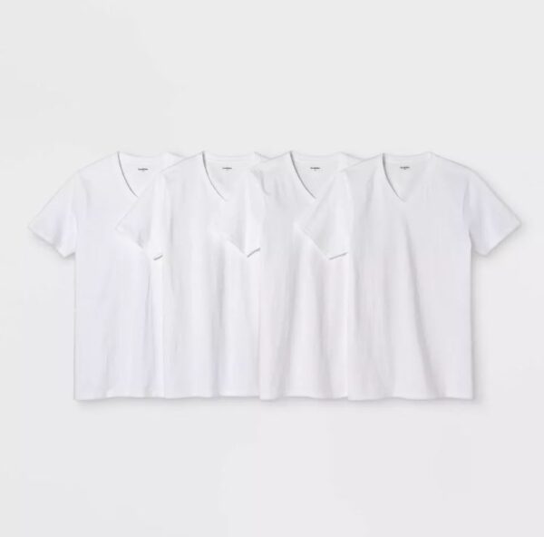 Paquete de 4 playeras blancas Talla XL Marca Goodfellow DE CUELLO V