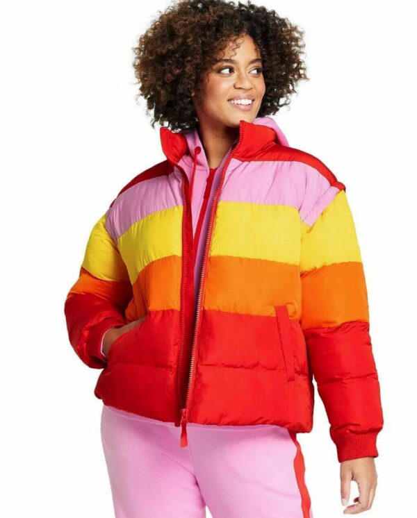 Chaqueta acolchada con bloques de colores para mujer Red/Amarillo/Naranja/ talla S