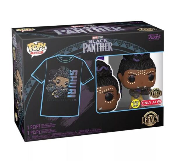 Caja con Funko Pop y camiseta Talla L de Shuri, Marvel: Black Panther