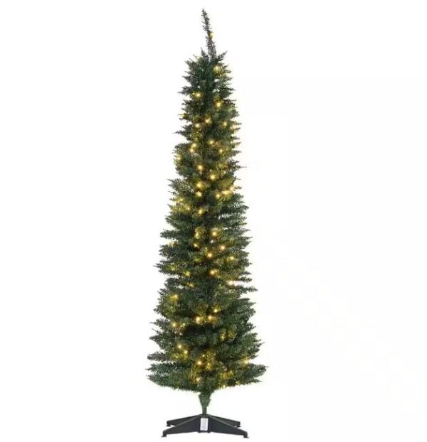 Arbol de Navidad delgado preiluminado de 6 ft, luces calidas - HOMCOM