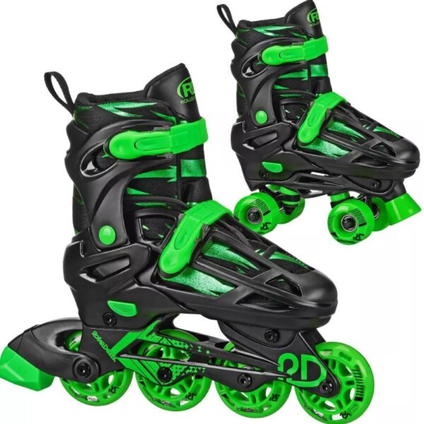 Patines combinados cuádruples en línea ajustables para Niños Talla S- Negro/Verde