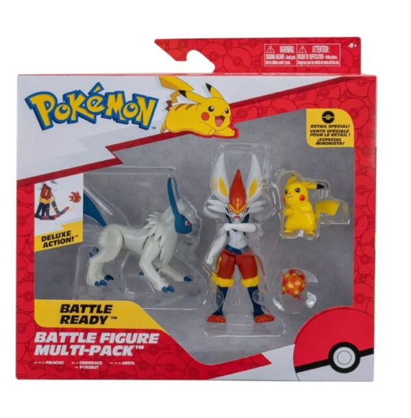 Figuras de batalla Pokemon Pikachu, Absol y Cinderace