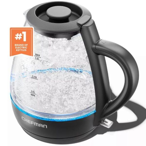 Hervidor de agua de 1 L con apagado automático, negro - Chefman