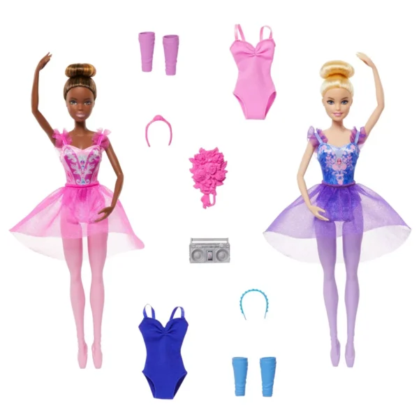 Paquete de 2 muñecas bailarinas Barbie de 12.7" con accesorios