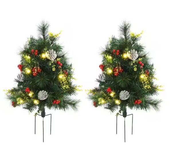 Par de arbolitos de navidad de 2 pies con 24 luces blancas cálidas -HOMCOM