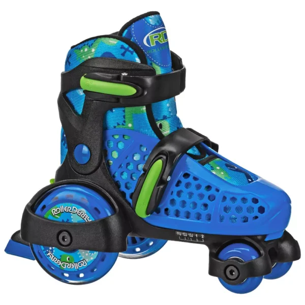 Patines ajustables 11-2 para niños con diseño Dinosaurio azul/negro -Roller Derby Sport