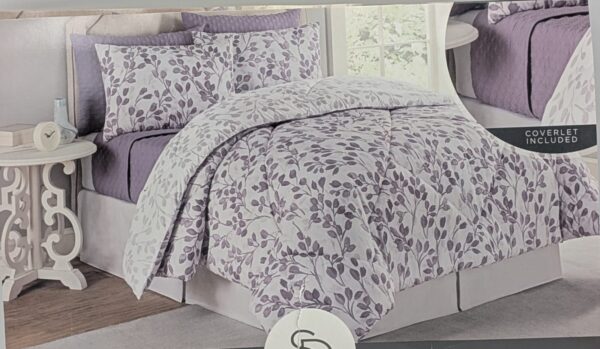 Juego de cama de 6 piezas tamaño King color blanco/morado