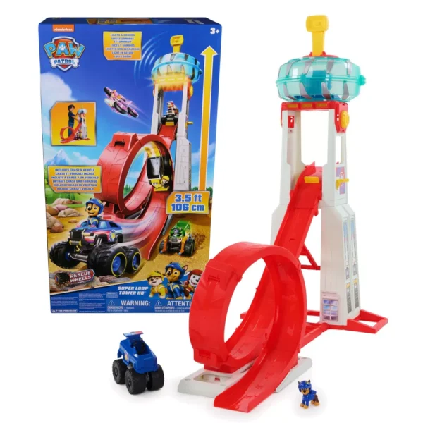 Torre de rescate de Paw Patrol con figura de Chase y coche de policía para niños de 3 años