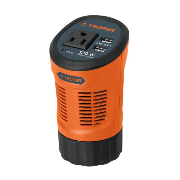 Inversor de corriente 120 W tipo vaso con 2 puertos USB - Truper