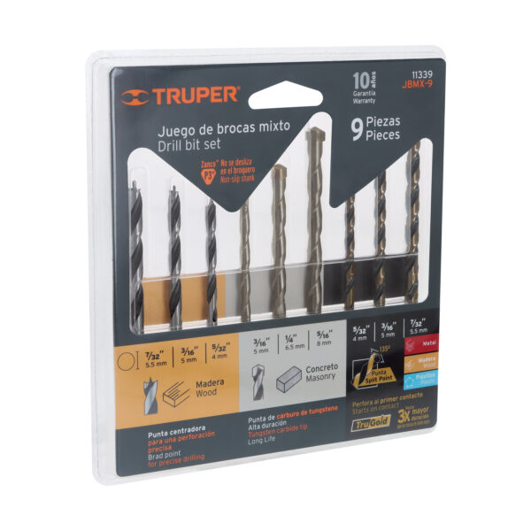 Juego de 9 brocas para metal, concreto y madera - Truper